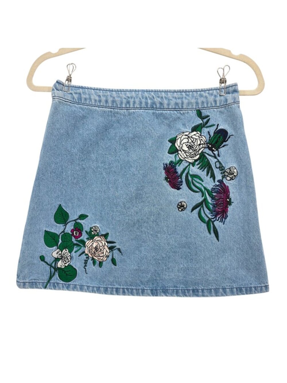 H&M X Coachella Womens 4 Skirt Mini Embroidered Floral Denim Jean Floral A-Line